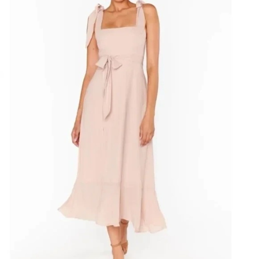 SHOW‎ ME YOUR MUMU Small Dusty Blush Crisp Claire Midi Dress Wedding Guest